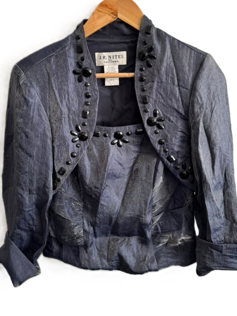 VTG J.R. Nites Caliendo 2 Pc Set Iridescent Metallic Pewter Bolero Jacket Corset